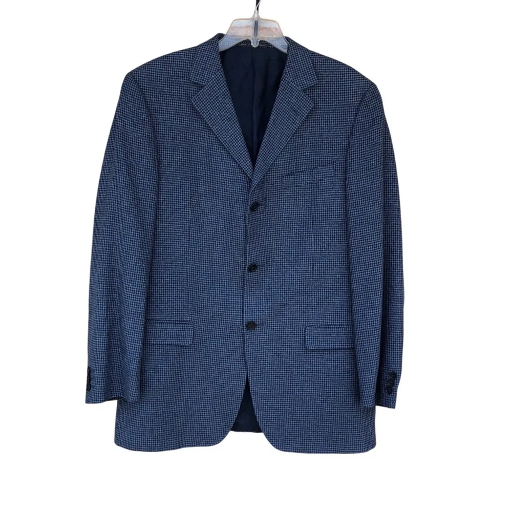 Ermenegildo Zegna Soft Switzerland Tweed Silk Cotton Linen Blend Blue Jacket 52L